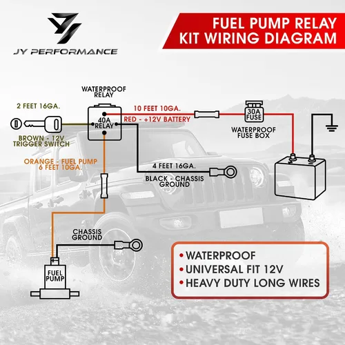 Miniatura 5 de JY Performance Kit de relé de bomba de combustible eléctrica para sistema de 12 V 40 amperios resistente al agua cables largos