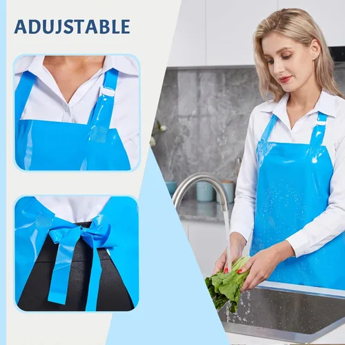 Miniatura 3 de Nanxson Delantal impermeable de TPU Delantal de trabajo industrial ligero con hebilla ajustable delantales de carnicero para lavavajillas CF3148 Azul