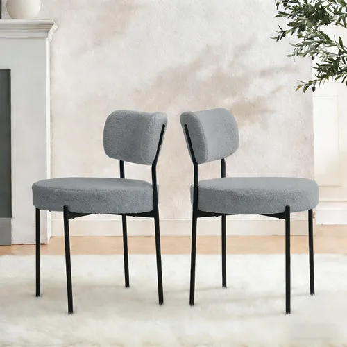 Miniatura 21 de Boucle - Juego de 2 sillas de comedor, modernas sillas de cocina tapizadas de mediados de siglo con respaldo curvado y patas de metal negro, sillas