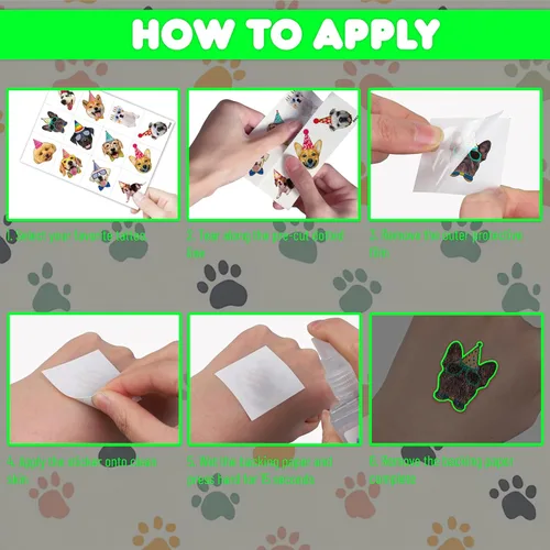 Miniatura 7 de 96 calcomanías de tatuajes temporales para fiestas de perros para niños, precortadas, impermeables y seguras para la piel, suministros de primer
