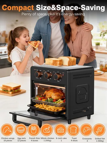 Miniatura 4 de OUNIN Horno tostador y freidora de aire con infusión de vapor, 12L compacto, apto para encimera, precalentamiento rápido con opciones de hornear
