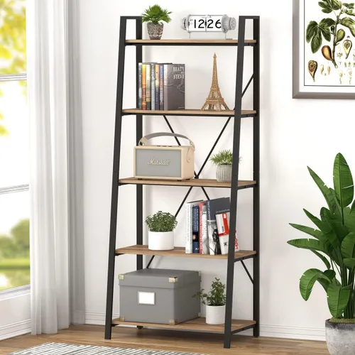 Miniatura 2 de BON AUGURE Estantería industrial de 5 niveles y armario pequeño de barra de licor para el hogar, juego de muebles de madera y metal para sala