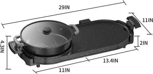 Miniatura 8 de AORAN - Combo de parrilla eléctrica y olla caliente para cocina en interiores, parrilla desmontable de doble zona de 2200 W con bandeja dividida