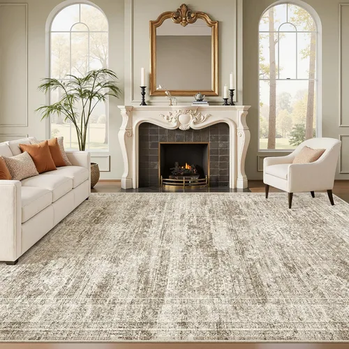 Miniatura 232 de Alfombra de pasillo Soalmost 2'6" x 10' lavable, alfombra antideslizante para cocina, baño, lavandería, alfombras vintage ultra delgadas para Beige