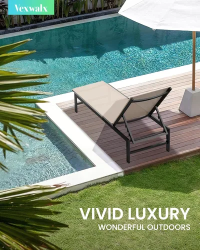 Miniatura 2 de Vexwalx Sillón para exteriores para piscina, tumbonas de aluminio con sillón reclinable de 5 posiciones, silla de patio para patio trasero, junto a