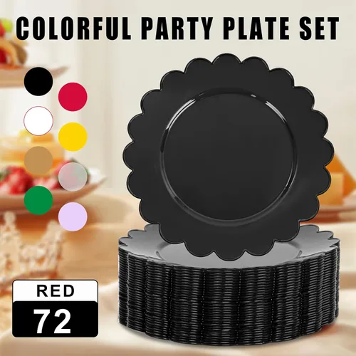 Miniatura 3 de SUT 72 platos de plástico negro PSC, platos desechables resistentes, platos llanos desechables negros, plato llano de plástico de 10.25 pulgadas