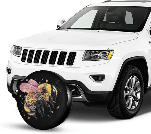 Miniatura 3 de Bee Wings Blooms Spare Tire Cover Wheel Protectors Dust-Proof Wheel Tire Cover Fit Trailer, Rv, Sand Many Vehicle 14inch