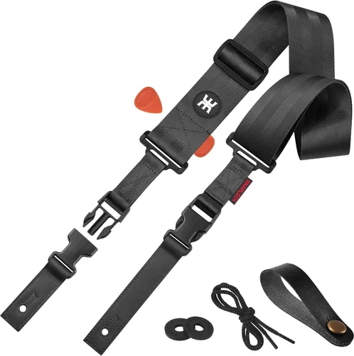 Miniatura 16 de Amumu Correa de nailon SNAPLOCK para guitarra con hebilla de clip para acústico, eléctrico, bajo con bloques de correa y corbata de cabeza, Verde