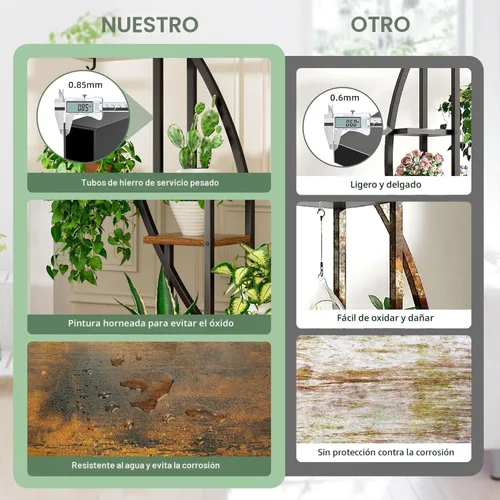 Miniatura 9 de BACEKOLL Soporte para Plantas de Interior con Luces de Crecimiento, Estante Alto para Plantas de 6 Niveles, Soporte de Metal de 63" para Plantas