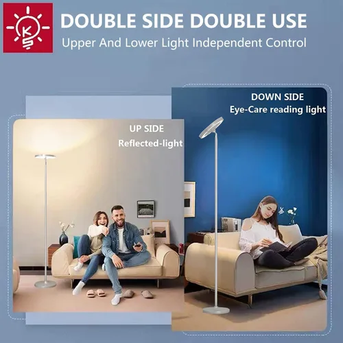 Miniatura 2 de Keepsmile Lámpara de pie LED de doble cara plateada con aplicación inteligente y control remoto de 36W 2600LM Lámpara de pie RGB regulable de ángulo