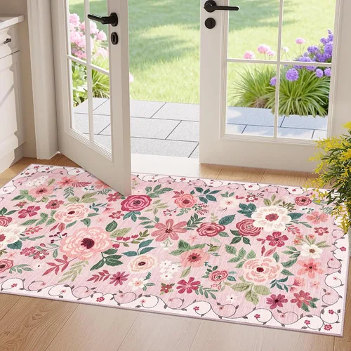 Miniatura 138 de DUKINO Alfombra de área de 6 x 9 pies, alfombra floral para sala de estar, ligera, antideslizante, lavable, alfombra de interior de pelo bajo