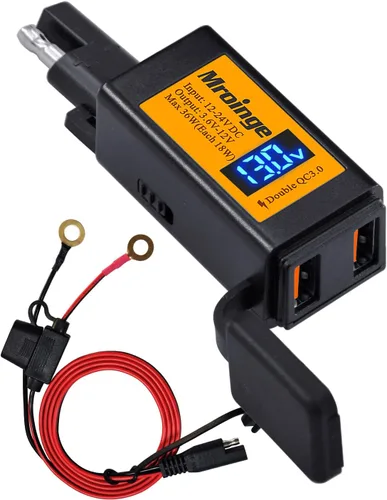 Miniatura 8 de Cargador USB para motocicleta, adaptador Mroinge 4.8A SAE a USB con voltímetro y amperímetro, enchufe de desconexión rápida con cargador USB doble