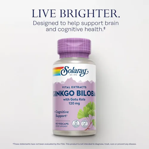 Miniatura 3 de SOLARAY Extracto de Ginkgo Biloba con Gotu Kola - Cápsulas de Ginko Biloba para apoyo a la salud cerebral, vegano, verificado en laboratorio, 60