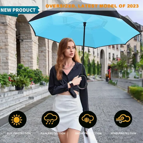 Miniatura 64 de MRTLLOA - Paraguas invertido de gran tamaño de 40/49/56 pulgadas - Sombrilla doble capa resistente al viento, con mango en forma de C y tamaño golf