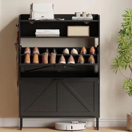 Miniatura 7 de Gabinete para Zapatos con 2 Cajones Abatibles, Organizador Independiente Oculto para Almacenamiento de Zapatos para Entrada, Gabinete Estrecho