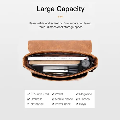 Miniatura 4 de KUANG! Bolso de hombro para hombre de piel sintética, bolso de mensajero de negocios, maletín de viaje, bolso cruzado con múltiples bolsillos