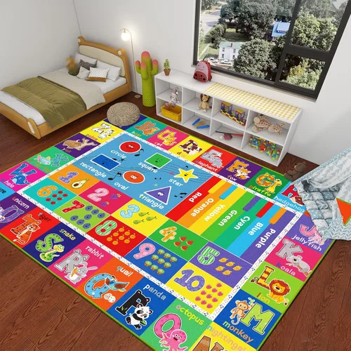 Miniatura 5 de ABC - Alfombra infantil para sala de juegos, alfombra de juego educativo para niños, alfombras preescolares con ABC, números, alfombras