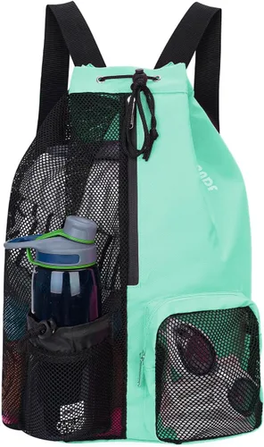 Miniatura 22 de WANDF Mochila de Malla con Cordón para Natación, con Bolsillo para Artículos Húmedos, para Natación, Gimnasio y Equipo de Entrenamiento Rojo