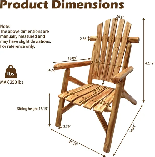 Miniatura 3 de Anraja Silla Adirondack de madera para exteriores, muebles de troncos de madera, porche, patio, exterior, asiento rústico, interior, césped, salón
