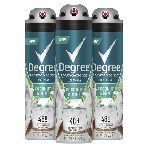 Degree Desodorante antitranspirante para hombre, espray seco de coco y menta, 3 unidades, 72 horas, protección contra el sudor y el olor, Degree