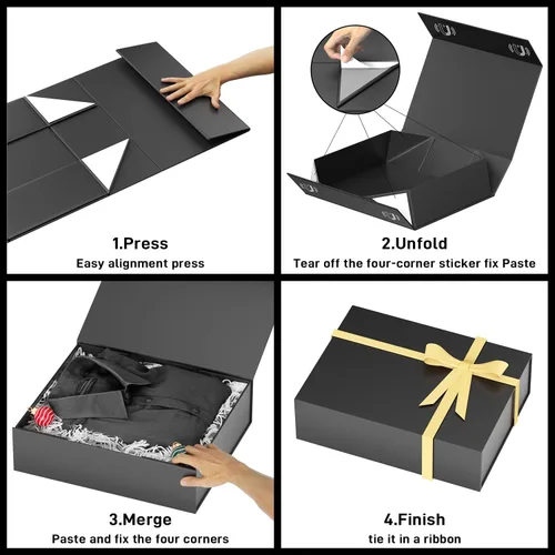 Miniatura 4 de PSHVYM Cajas de regalo con tapas, 11.5 x 7.8 x 3 pulgadas, caja de regalo negra para regalos, cierre magnético para camisetas, guantes, bufandas