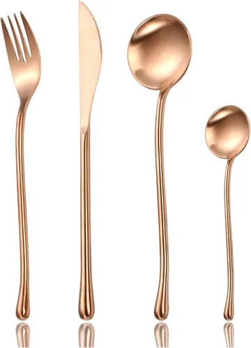 Miniatura 11 de JASHII Juego de cubiertos dorados mate, servicio para 2, juego de cubiertos de acero inoxidable 18/10 con acabado satinado, utensilios de cocina