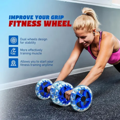 Miniatura 2 de SEWACC Rodillo de fitness de doble rueda, dispositivo de fortalecimiento abdominal para hombres y mujeres, azul, 7.87 x 5.51 x 5.51 pulgadas