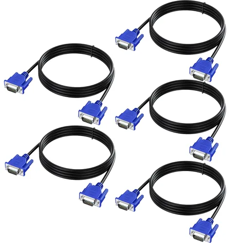 Cable VGA de 5 pies, paquete de 5 unidades, VGA macho a VGA macho para monitor de computadora, cable adaptador HD15 1080P Full HD de alta resolución