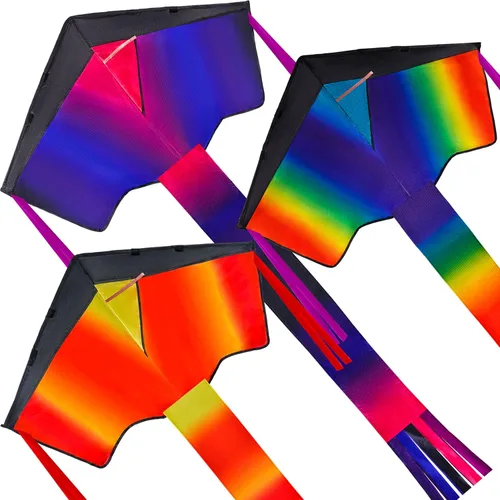 Joyin 3 cometas Delta para adultos y niños, cometa multicolor fácil de volar con cuerda de 262.5 pies, juguetes grandes de playa para actividades