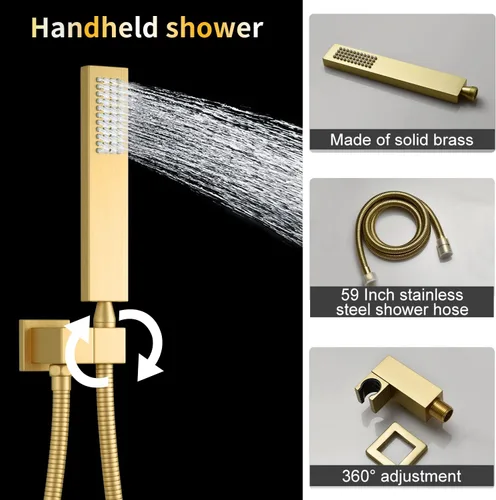 Miniatura 4 de Accesorios de ducha de oro cepillado Tub AYIVG Juego de grifo de ducha combinado montado en el techo con cabezal de ducha de 12 pulgadas y boquilla