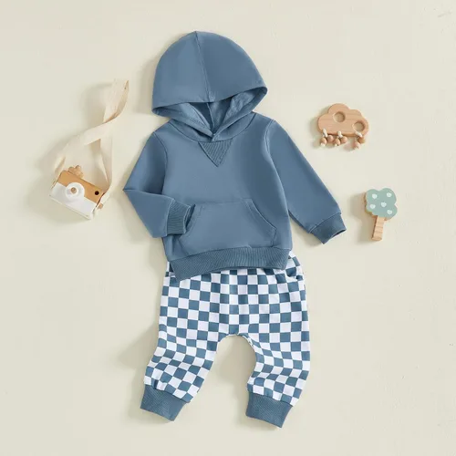 Miniatura 155 de Conjunto de ropa de otoño e invierno para bebé y niño, sudadera larga con capucha y pantalones para niños pequeños, 6, 12, 18, 24 meses, 2T