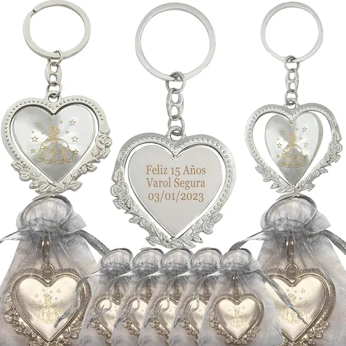 Miniatura 10 de 12 piezas personalizado Quinceañera Recuerdos Para Quinceañera Corazón llaveros Dulce 16 Quinceañera Rojo