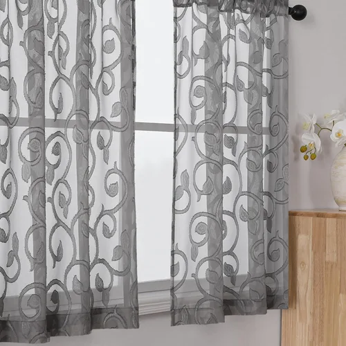 Miniatura 66 de OWENIE Furman - Juego de 2 paneles de cortinas traslúcidas negras de 24 pulgadas de largo, cortinas semitransparentes de jacquard ligeras y aireadas