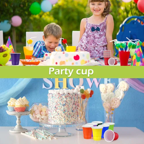 Miniatura 6 de Eaasty Paquete de 1000 vasos de chupito de plástico de 2 onzas/2.0 fl oz, desechables, a granel, surtido de vasos de fiesta para niños, cumpleaños