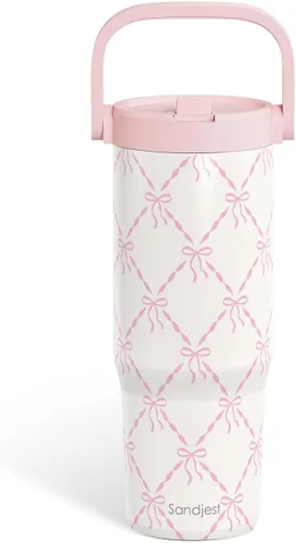 Miniatura 35 de SANDJEST Besties - Vaso de acero inoxidable con tapa para pajita de 30 onzas con asa de transporte para mujeres, niñas, mejores amigas, taza de café