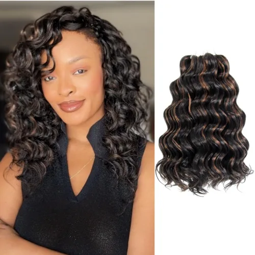 Miniatura 33 de Pelo de onda marina con trenzas de ganchillo, 6 pulgadas, 8 paquetes, trenzas rizadas suaves y profundas, extensiones de pelo sintético ondulado