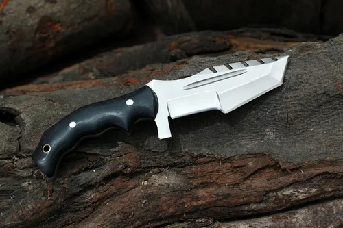 Miniatura 5 de GCS - Cuchillo de caza de acero D2 hecho a mano G10, mango fijo, cuchillo de hoja fija, mano derecha, funda de cuero de búfalo y piedra de afilar