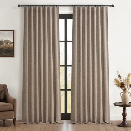 Miniatura 48 de Cortinas opacas extraanchas, 2 paneles para puertas corredizas de vidrio, moderna mezcla de lino plisado pesado, piso a techo, ventanas grandes, 70