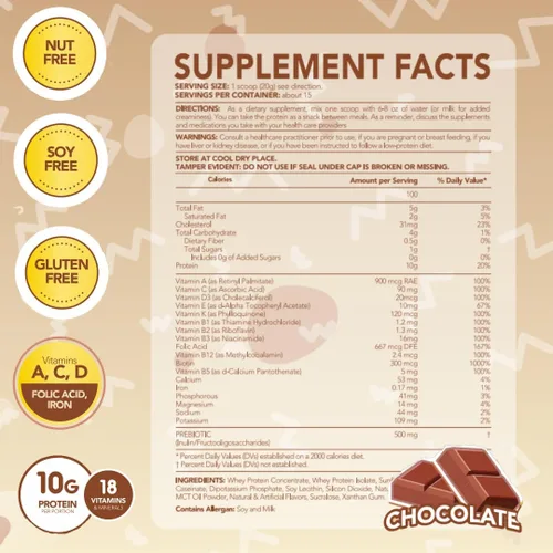 Miniatura 4 de Batido de proteínas para niños - Sabor a chocolate - Proteína en polvo para niños - Crecimiento y desarrollo saludables - Apoyo al aumento