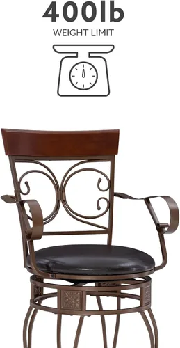 Miniatura 6 de Powell Dayne - Taburete grande y alto de 24 asientos con brazos en metal de bronce oscuro con asiento acolchado de piel sintética marrón oscuro