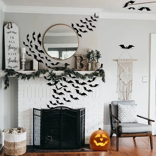 Miniatura 2 de Decoración de pared de murciélagos 3D de Halloween, decoración de murciélagos de plástico mejorada, 60 unidades, 4 tamaños, reutilizables, PVC