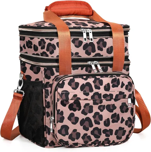 GLENKEY - Lonchera aislada expandible, bolsa de almuerzo grande con doble compartimento, ligera, bolsa de mano impermeable, refrigerador para