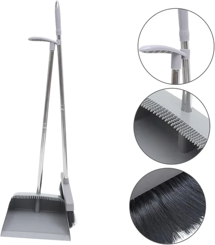 Miniatura 3 de Juego de recogedor de escoba para el hogar, cocina y uso al aire libre, escoba de mango largo 33.5 y recogedor de metal resistente, diseño vertical