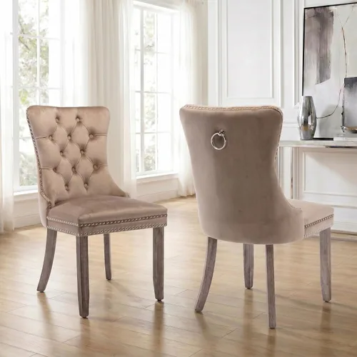 Miniatura 107 de Velvet Dining Chairs Set of 2, Tufted High Chairs with Nailhead Trim, Pull Ring, Black Solid Wood Legs, Elegant Upholstered Accent Chairs for Dining