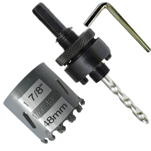 Miniatura 30 de Sierra de agujero HSS con mandril piloto de 2 piezas de alta velocidad para perforar madera y acero, broca de 1/4" de diámetro y eje, broca piloto