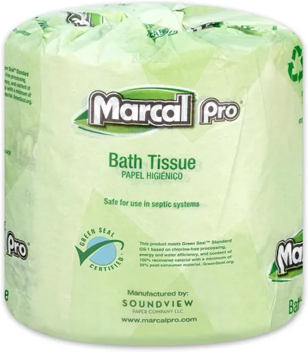 Miniatura 3 de Marcal Papel higiénico profesional, 100 % reciclado, 2 capas, blanco, 500 hojas suaves y absorbentes por rollo, 96 rollos por caja, certificado
