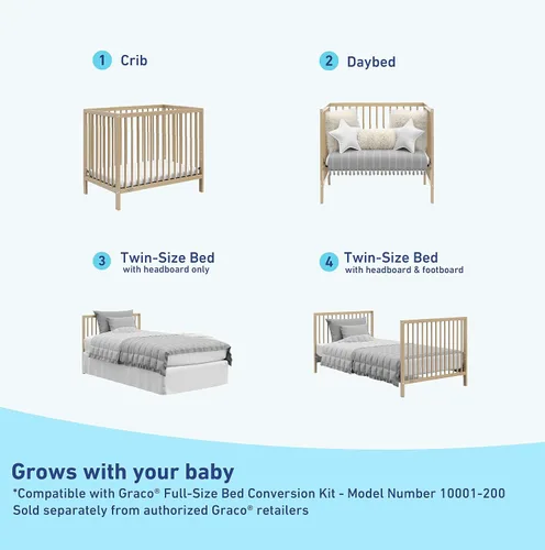 Miniatura 4 de Graco Teddi - Mini cuna convertible 4 en 1 con colchón adicional resistente al agua (Driftwood), certificado GREENGUARD Gold, colchón de 2.75