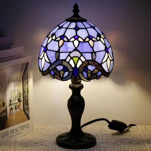 Miniatura 3 de Pequeña Lámpara Tiffany de Vidrio Emplomado, Lámpara de Mesa, Mini Luz de Acento de Escritorio para Dormitorio, Mesita de Noche, Lectura, Hogar