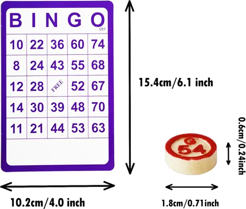 Miniatura 2 de Yuanhe Juego de bingo vintage, 100 tarjetas de bingo y 75 ajedrez de madera, para fiestas familiares grandes