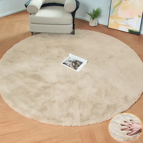 Miniatura 33 de ORINOVA Alfombra de felpa marrón claro beige de 8 x 10 pies para sala de estar, alfombra bohemia esponjosa de piel de conejo grande para dormitorio